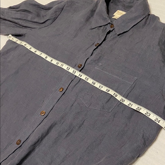 Petalura European Washed Linen Natural Button Down Shirt in Slate Blue.tunic 1X - Picture 11 of 11